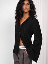 Women's Casual Flare Sleeve Black Blouse